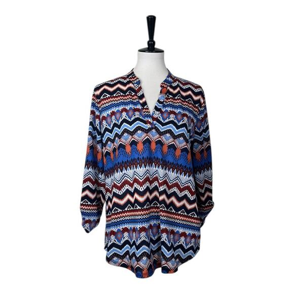 Absolutely Famous Popover Top Split Neck Tab Sleeves Blue Women’s Size Large - Picture 11 of 11